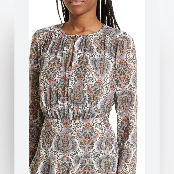 VERONICA BEARD SAZAN LONG SLEEVE HANDKERCHIEF HEM PAISLEY DRESS ECRU MULTI SZ 10 - Picture 2 of 12